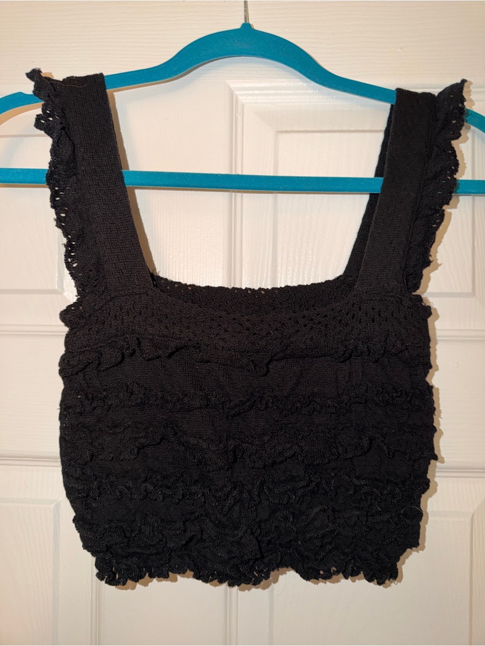 Zara Black Ruffle Knit Crop Tank